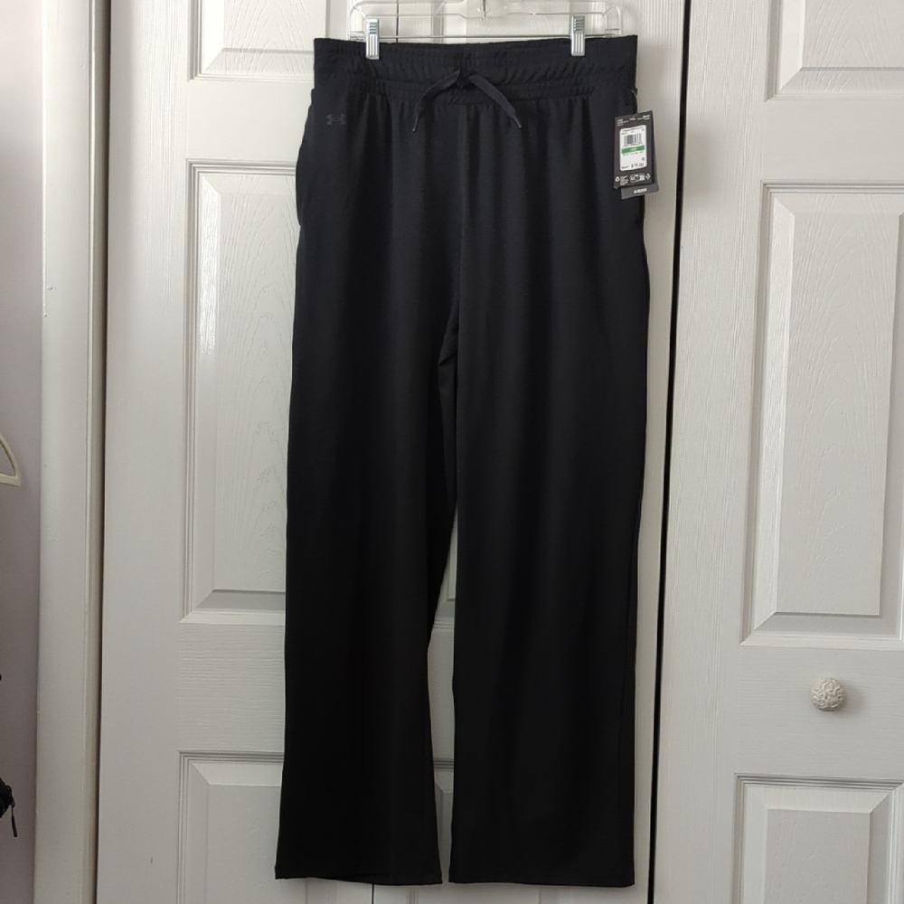 NWT! ~UNDER ARMOUR~ SOLID BLACK MOTION OPEN HEM PANTS-L